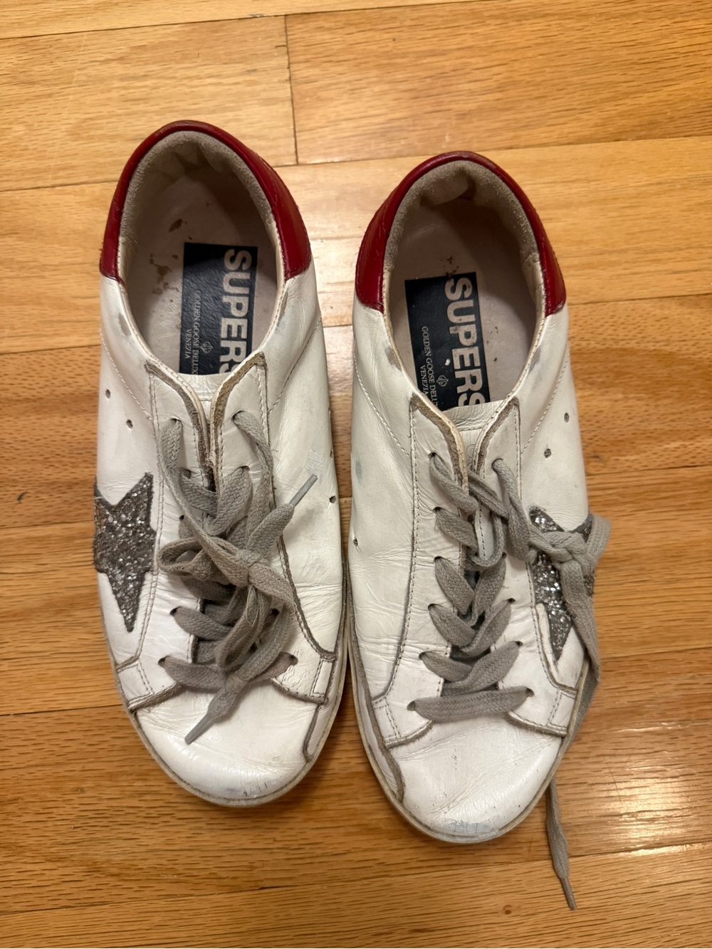 Golden Goose Superstar Leather Sneakers in White, Red, and Silver - Picture 3 of 4